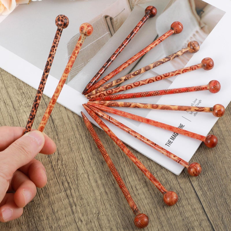 Aysatogc 12 PCS Wooden Hair Sticks, Boho Vintage Japanese Chinese Hairpin Decorative Hanfu Pins Bun Holders Hair Chopsticks for Women Girls Chignon Bun Updo Hairstyle Accessories - Image 3